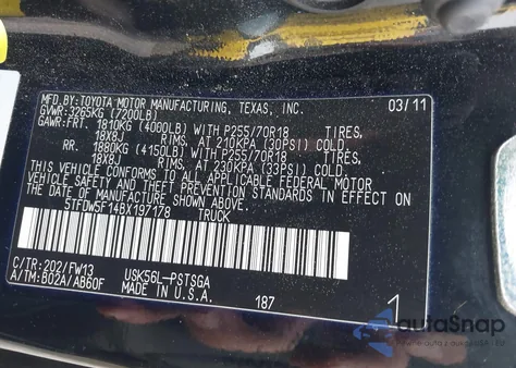 2011 Toyota Tundra Grade 5.7L V8 z USA, uszkodzony, nr VIN 5TFDW5F14BX197178